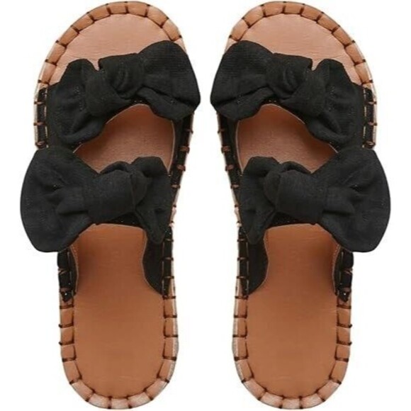 Women's Bow Two Band Sandals Open Toe Size 42 - Picture 1 of 8